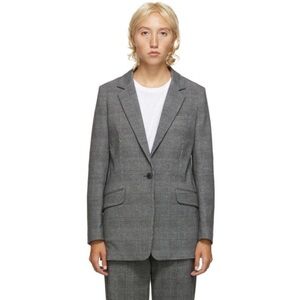 Rag & Bone Ames Gray Plaid Blazer Cotton Stretch Single Button size 16